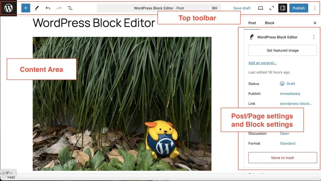 Editor de bloques de WordPress en una captura de su documentación