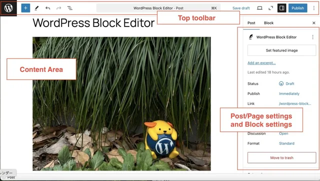 Editor de bloques de WordPress en una captura de su documentación